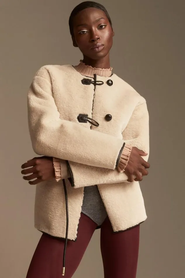 Women Lucky Brand Jackets and Outerwear Faux Shearling Toggle Jacket Cream