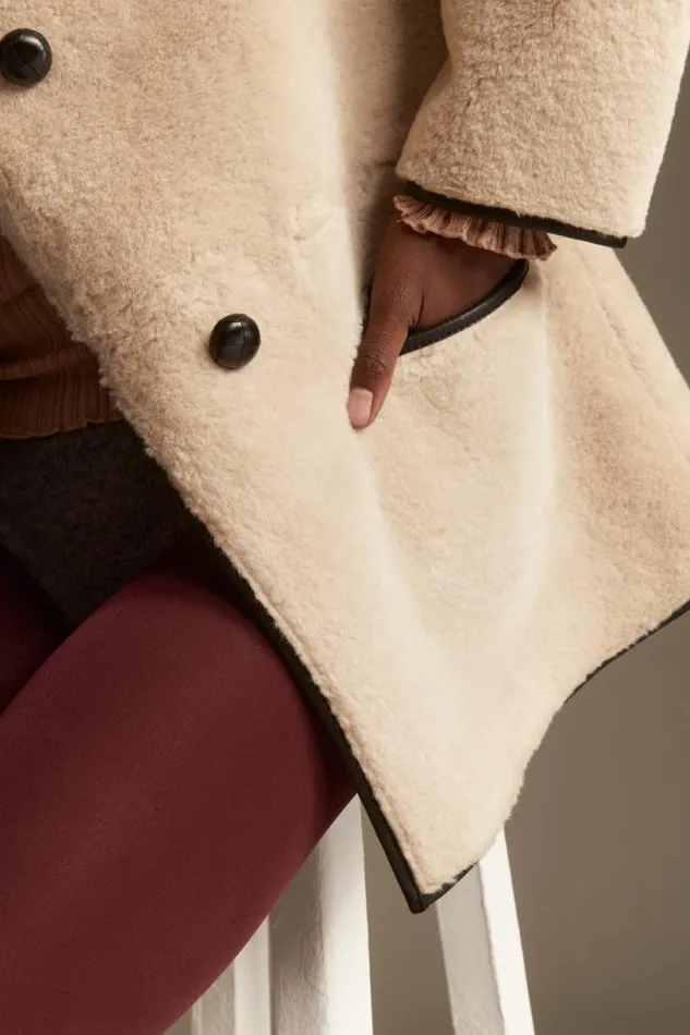 Women Lucky Brand Jackets and Outerwear Faux Shearling Toggle Jacket Cream