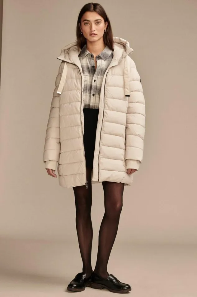 Women Lucky Brand Jackets and Outerwear Long Puffer Coat Light Beige