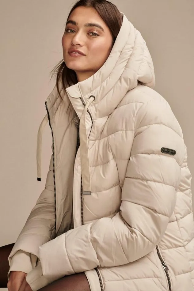 Women Lucky Brand Jackets and Outerwear Long Puffer Coat Light Beige