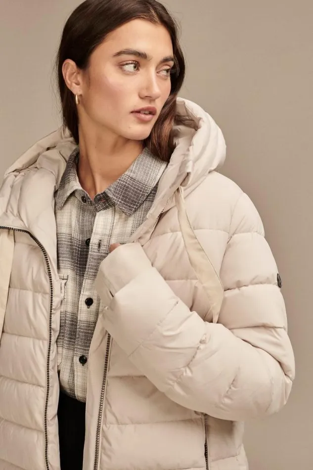 Women Lucky Brand Jackets and Outerwear Long Puffer Coat Light Beige
