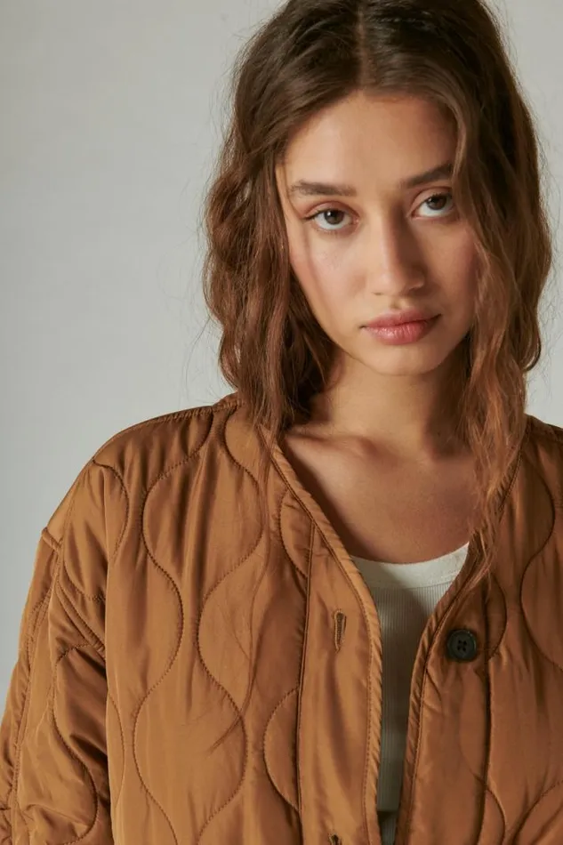 Women Lucky Brand Jackets and Outerwear Reversible Shine Quilted Liner Jacket Cognac