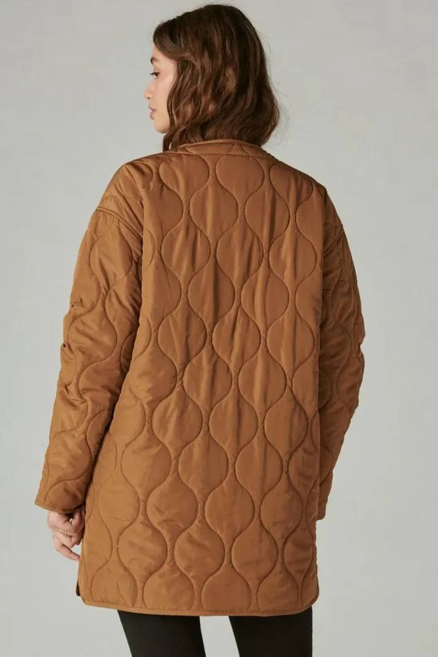 Women Lucky Brand Jackets and Outerwear Reversible Shine Quilted Liner Jacket Cognac