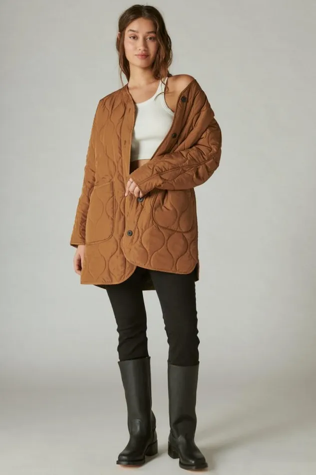 Women Lucky Brand Jackets and Outerwear Reversible Shine Quilted Liner Jacket Cognac