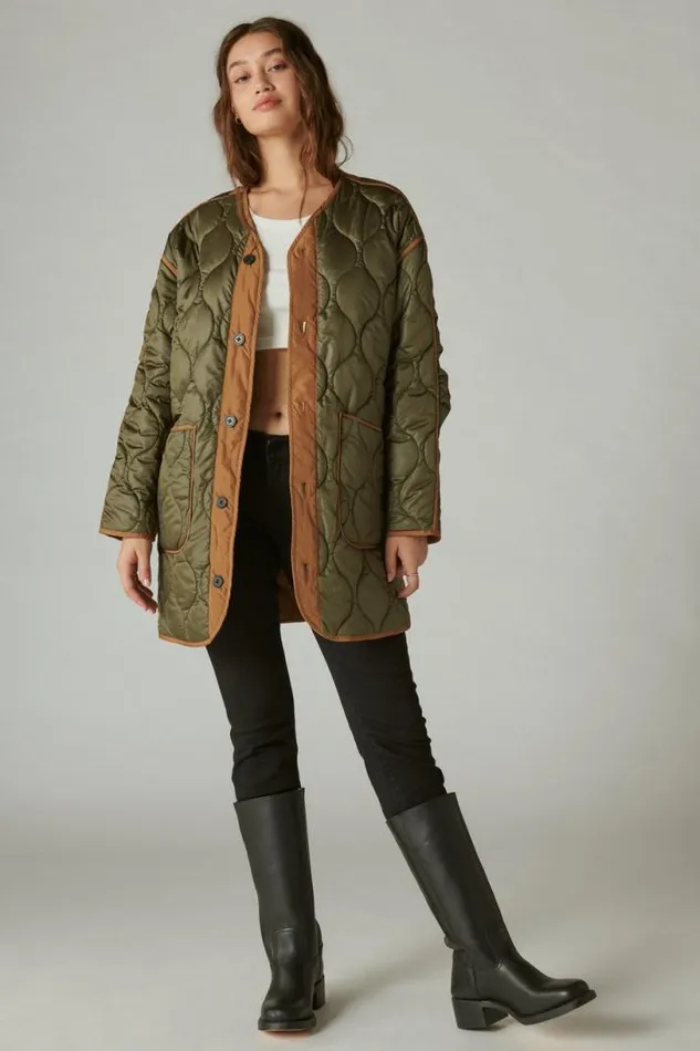 Women Lucky Brand Jackets and Outerwear Reversible Shine Quilted Liner Jacket Cognac