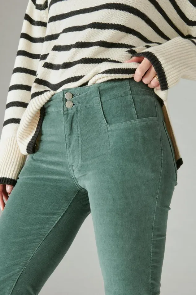 Women Lucky Brand Jeans Corduroy High Rise Stevie Flare Fairytale Green