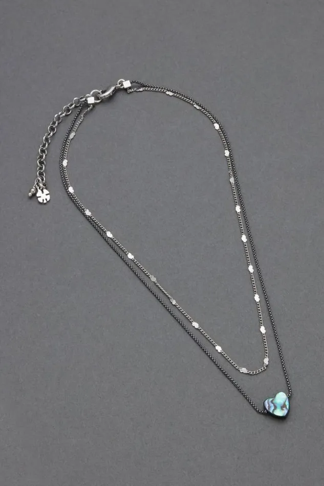 Women Lucky Brand Jewelry Abalone Heart Ox Layer Necklace Silver