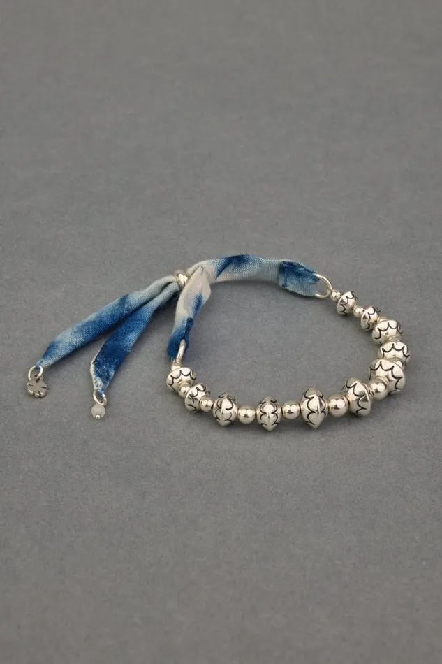 Women Lucky Brand Jewelry Beaded Tie Dye Bracelet Silver