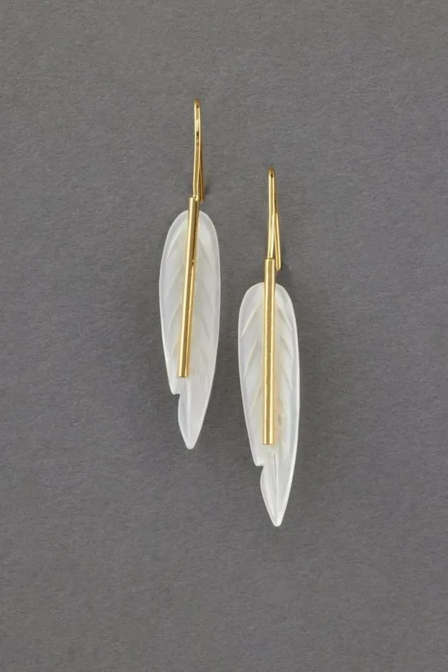 Women Lucky Brand Jewelry Carved Shell Feather Earring Gold