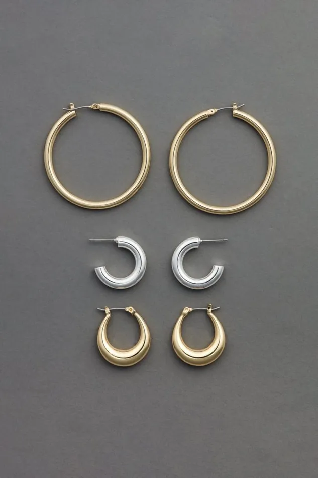 Women Lucky Brand Jewelry Combo Trio Hoop Set Two Tone