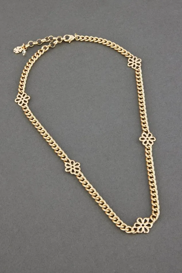 Women Lucky Brand Jewelry Daisy Detail Chain Collar Necklace Gold