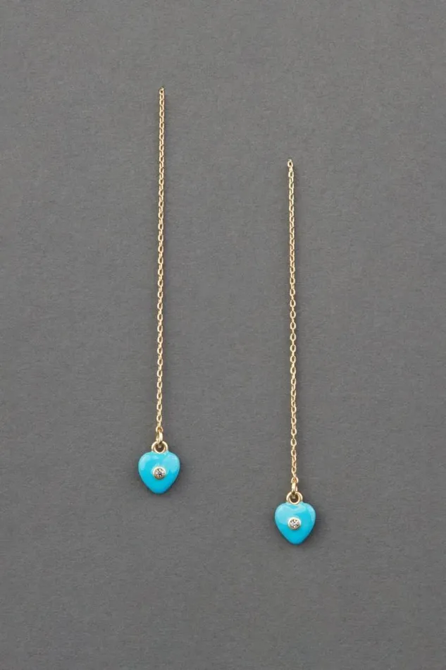 Women Lucky Brand Jewelry Enamel Heart Threader Earring Gold