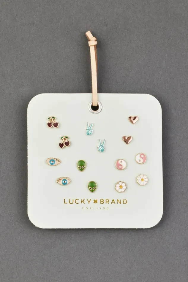 Women Lucky Brand Jewelry Enamel Mint Leather Stud Set Two Tone