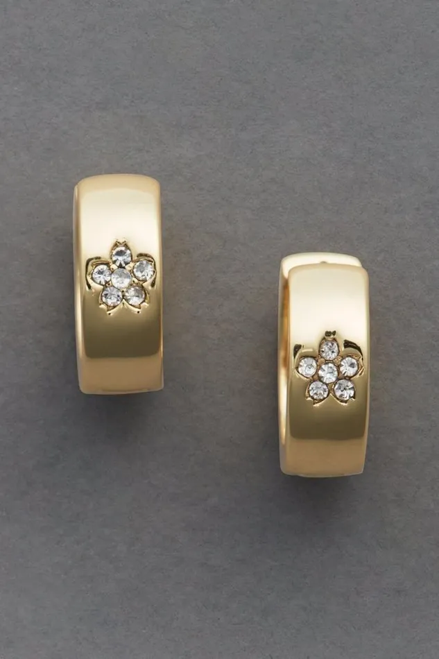 Women Lucky Brand Jewelry Flower Hinge Hoop Gold