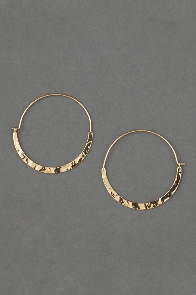 Women Lucky Brand Jewelry Hammered Modern Hoop Earring Gold