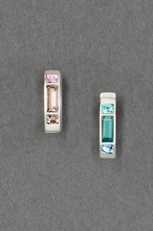 Women Lucky Brand Jewelry Multi Color Stone Huggie Hoop Earring Silver