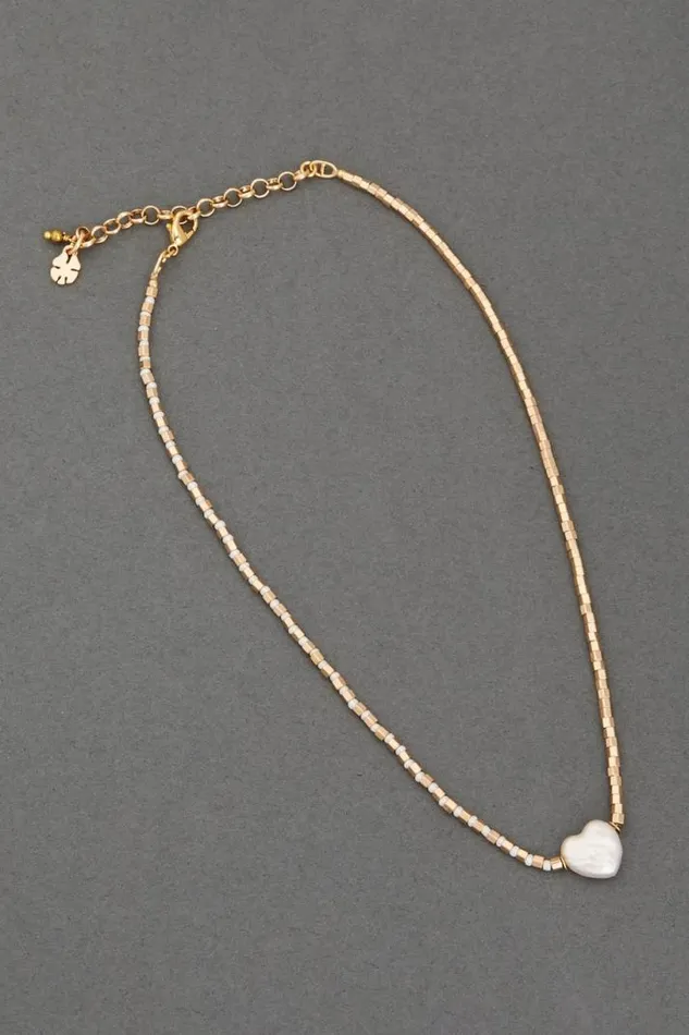 Women Lucky Brand Jewelry Pearl Heart Choker Necklace Two Tone