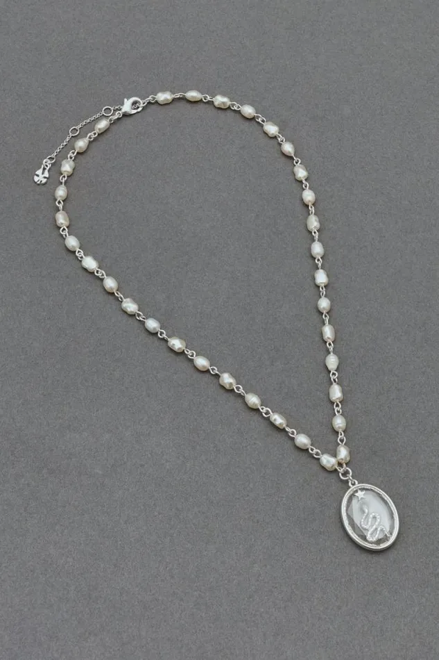Women Lucky Brand Jewelry Snake Inlay Glass Pendant Silver