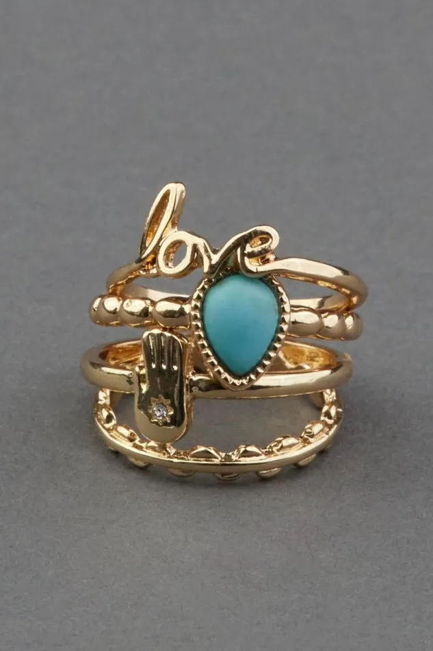 Women Lucky Brand Jewelry Turquoise Love Ring Stack Gold