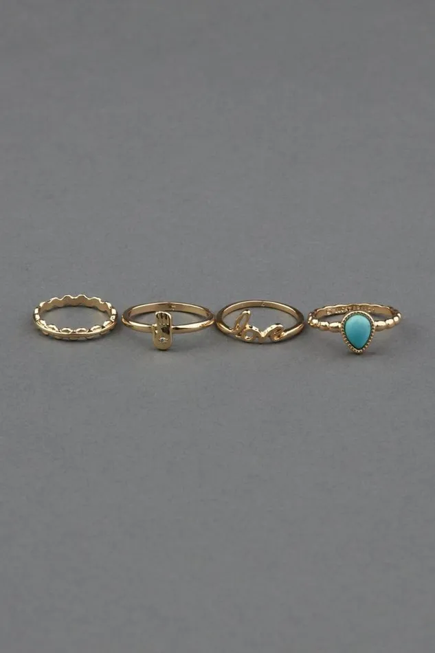 Women Lucky Brand Jewelry Turquoise Love Ring Stack Gold