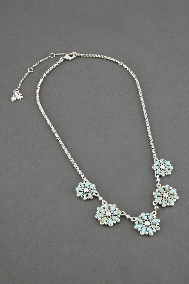 Women Lucky Brand Jewelry Turquoise Set Stone Collar Necklace Silver