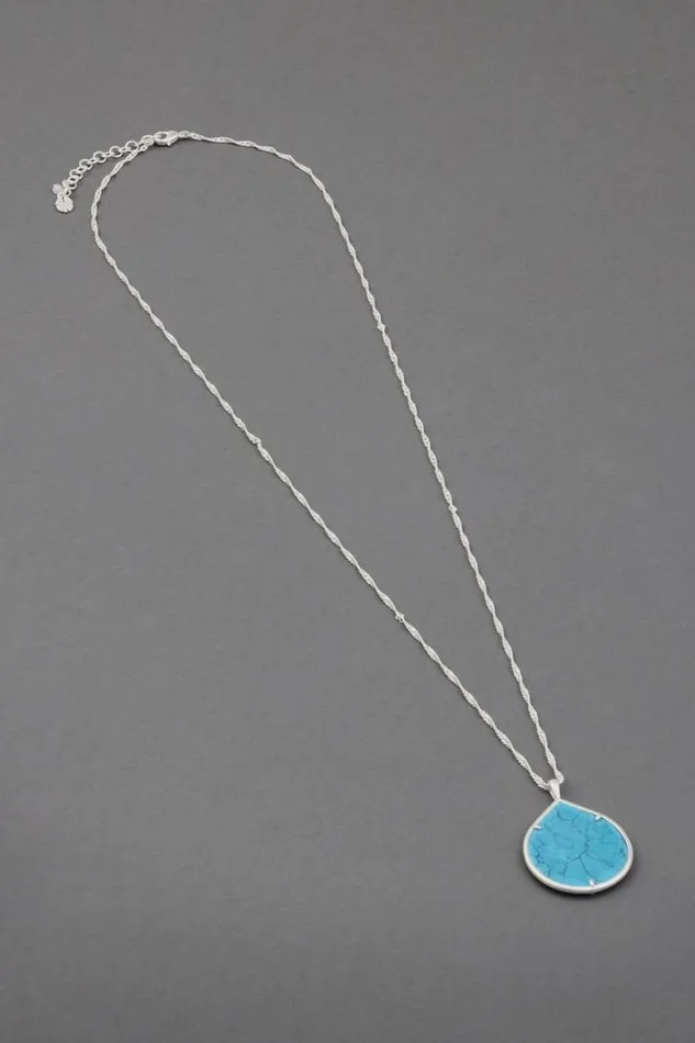 Women Lucky Brand Jewelry Turquoise Slice Pendant Necklace Silver