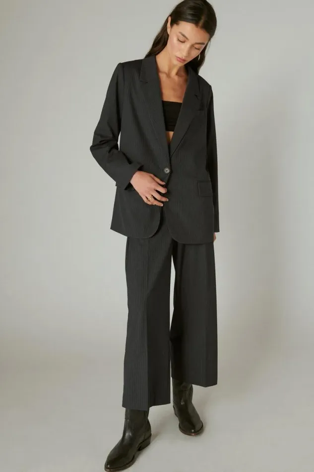 Women Lucky Brand Pants Cropped Pinstripe Pleated Pant Navy Combo
