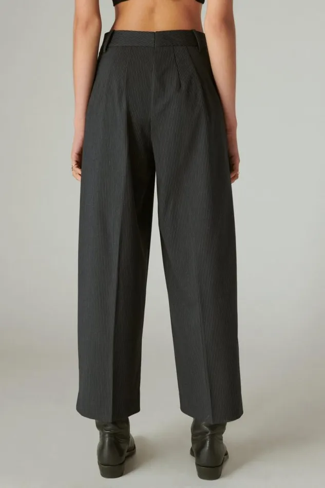 Women Lucky Brand Pants Cropped Pinstripe Pleated Pant Navy Combo