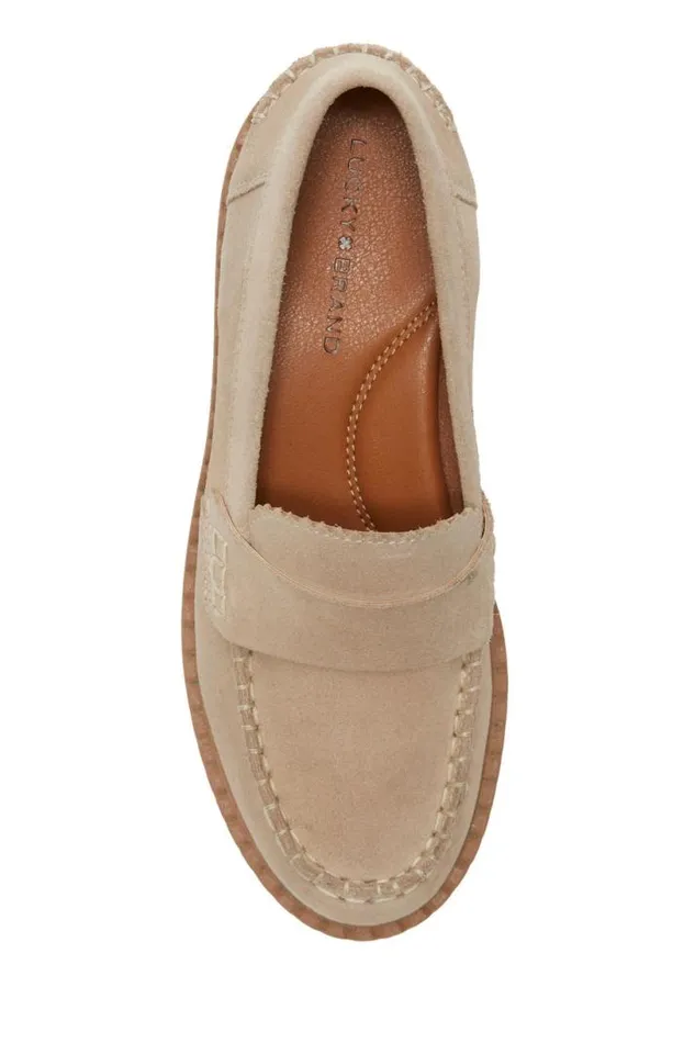 Women Lucky Brand Shoes Larissah Suede Loafer Light Beige