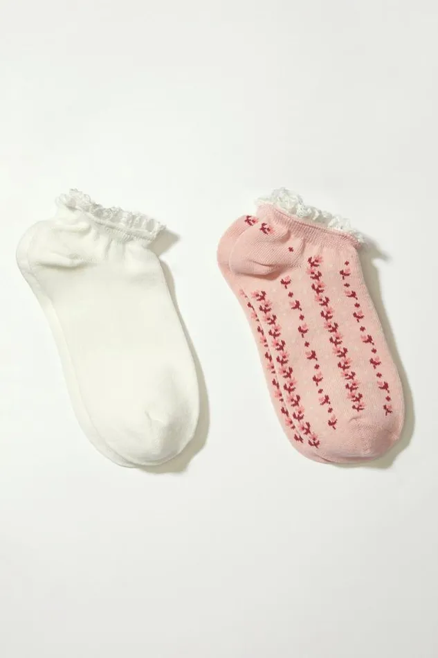 Women Lucky Brand Socks Garden Lace Trim Ped Sock 2 Pk Rose