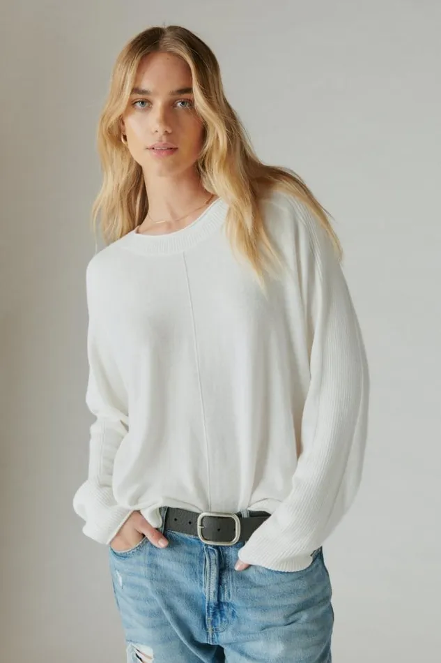 Women Lucky Brand Sweaters and Sweatshirts Cloud Soft Pullover Cream
