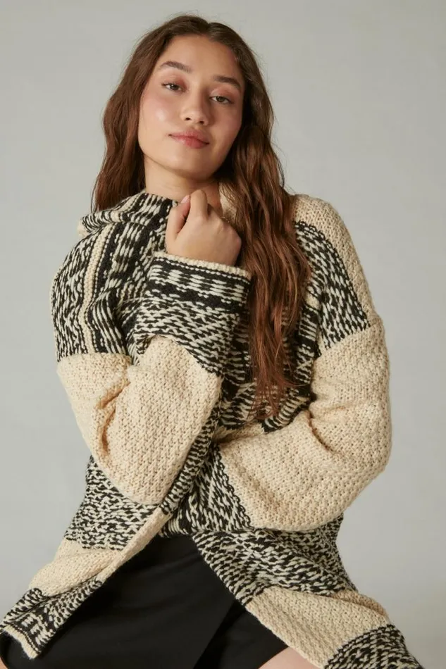 Women Lucky Brand Sweaters and Sweatshirts Fairisle Coatigan Egret Combo