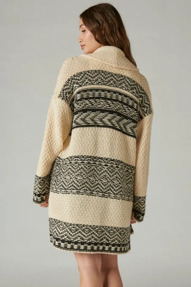 Women Lucky Brand Sweaters and Sweatshirts Fairisle Coatigan Egret Combo