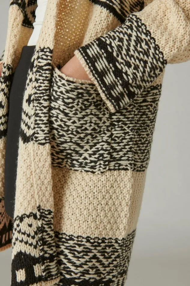 Women Lucky Brand Sweaters and Sweatshirts Fairisle Coatigan Egret Combo