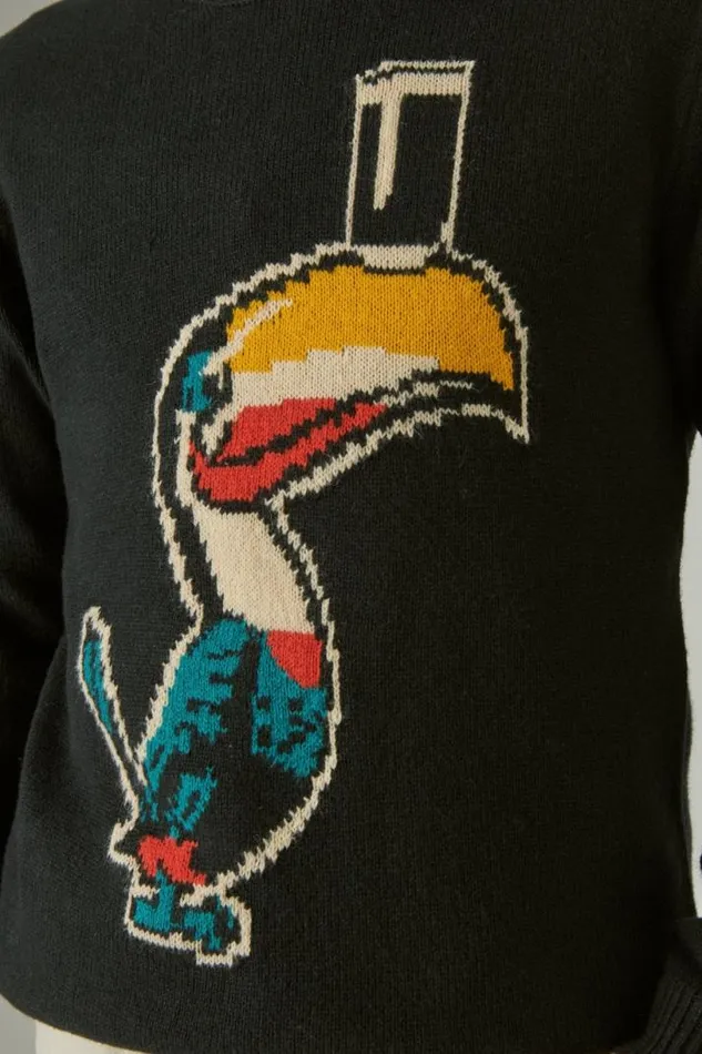 Women Lucky Brand Sweaters and Sweatshirts Guinness Intarsia Crew Neck Sweater Dark Black Combo