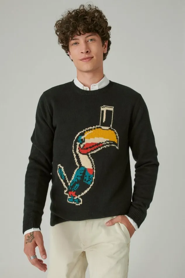 Women Lucky Brand Sweaters and Sweatshirts Guinness Intarsia Crew Neck Sweater Dark Black Combo