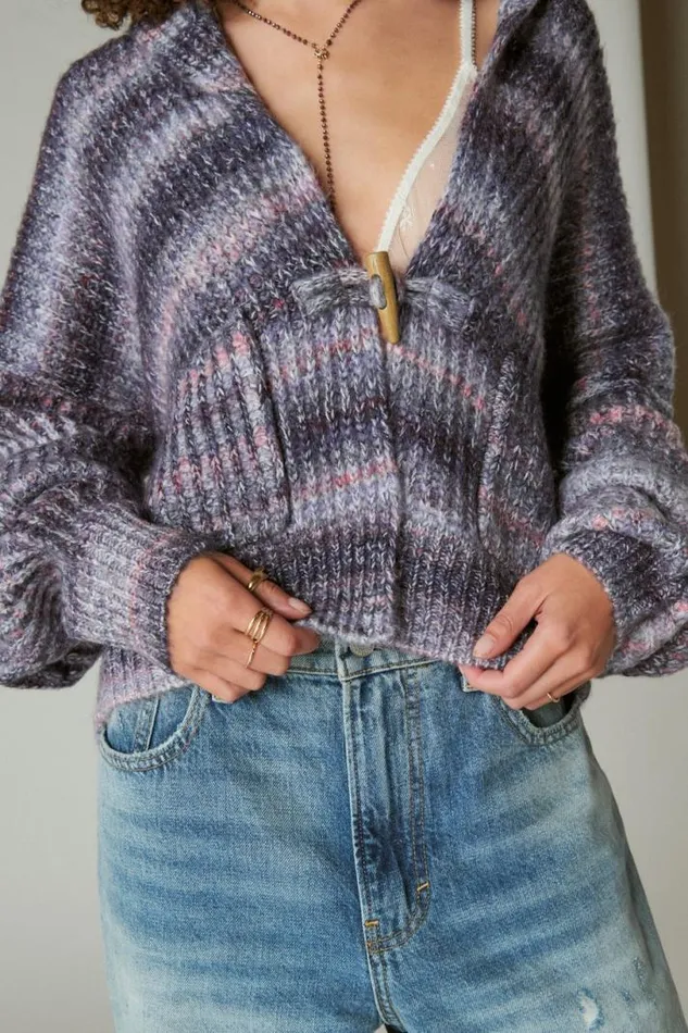 Women Lucky Brand Sweaters and Sweatshirts Toggle Front Spacedye Cardigan Berry Conserve Multi