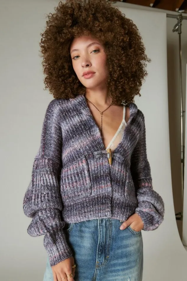 Women Lucky Brand Sweaters and Sweatshirts Toggle Front Spacedye Cardigan Berry Conserve Multi