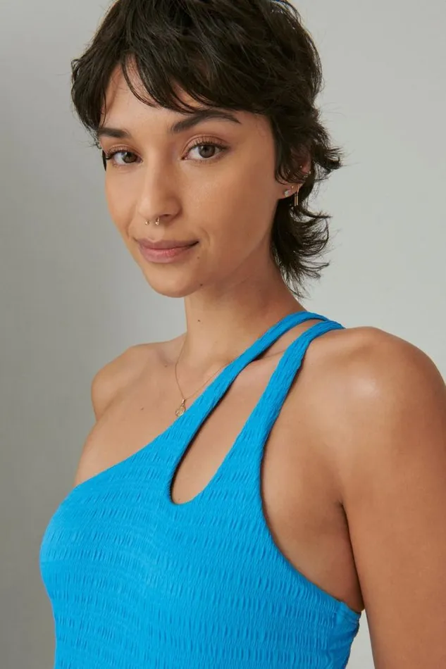 Women Lucky Brand Swim Seersucker Asymmetrical One Piece Pacific Coast