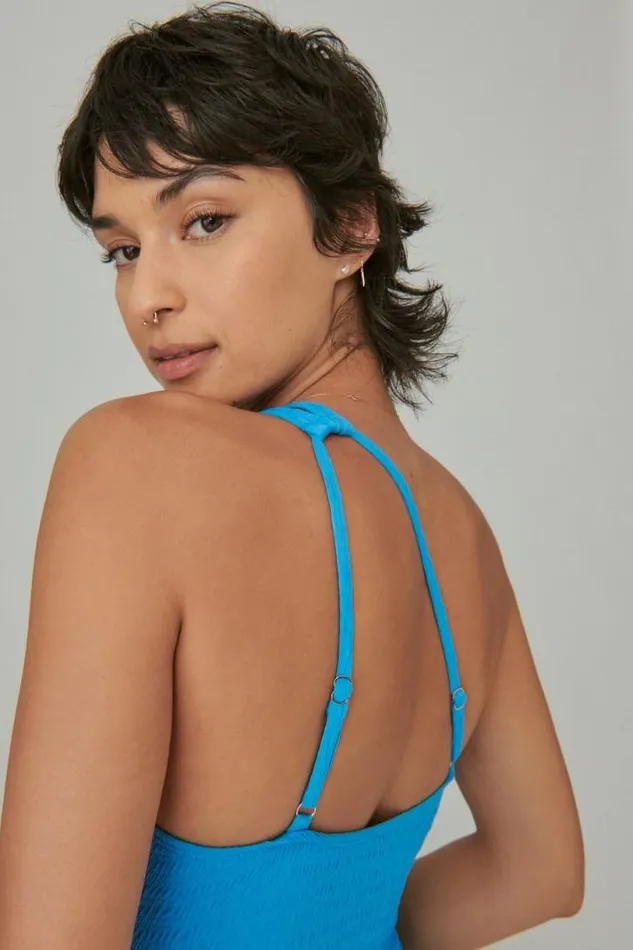 Women Lucky Brand Swim Seersucker Asymmetrical One Piece Pacific Coast