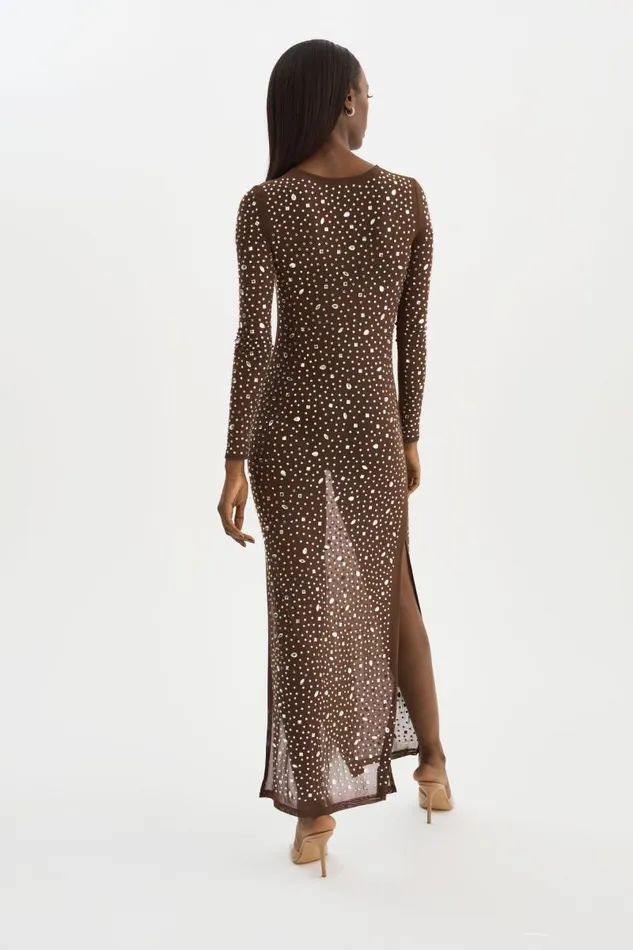 Women MARET Rhinestone Mesh Dress Espresso LAMARQUE Dresses