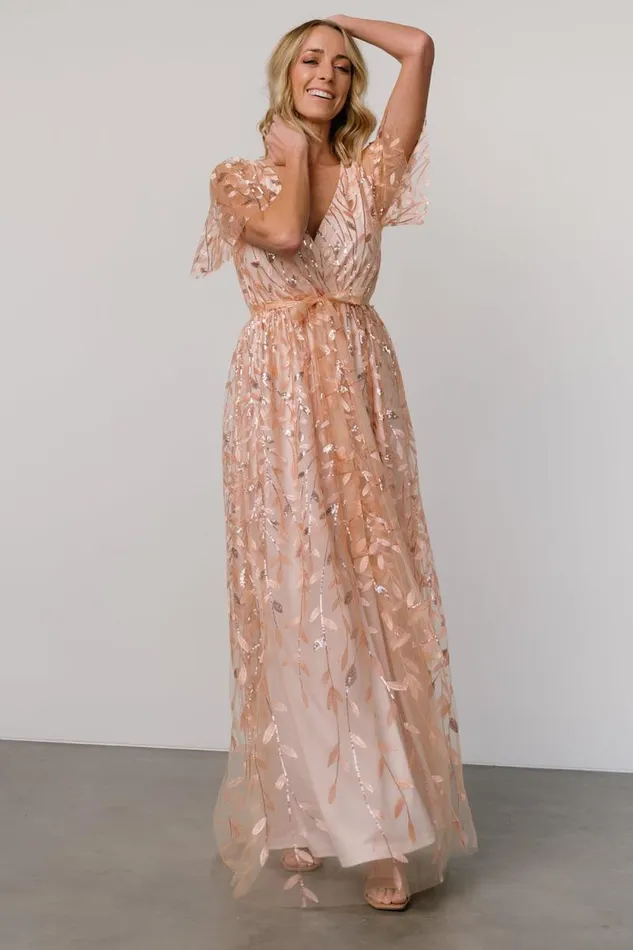 Women Marseille Embossed Maxi Dress Rose Gold Sequin Baltic Born Embellished and Sequined Women Marseille Embossed Maxi Dress Rose Gold Sequin Baltic Born Embellished and Sequined