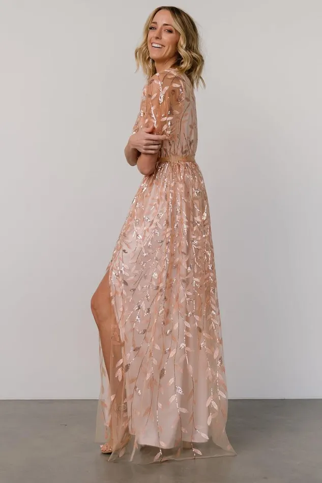 Women Marseille Embossed Maxi Dress Rose Gold Sequin Baltic Born Embellished and Sequined Women Marseille Embossed Maxi Dress Rose Gold Sequin Baltic Born Embellished and Sequined