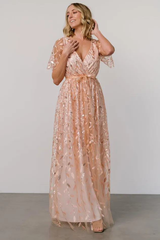 Women Marseille Embossed Maxi Dress Rose Gold Sequin Baltic Born Embellished and Sequined Women Marseille Embossed Maxi Dress Rose Gold Sequin Baltic Born Embellished and Sequined