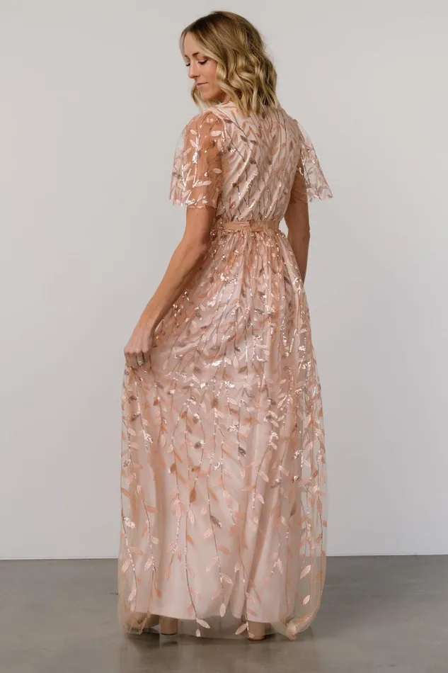 Women Marseille Embossed Maxi Dress Rose Gold Sequin Baltic Born Embellished and Sequined Women Marseille Embossed Maxi Dress Rose Gold Sequin Baltic Born Embellished and Sequined