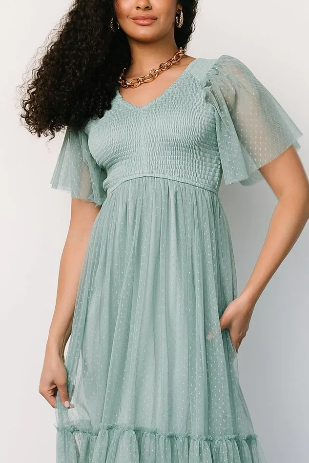 Women Martha Smocked Tulle Dress Eucalyptus Baltic Born Tulle Styles Women Martha Smocked Tulle Dress Eucalyptus Baltic Born Tulle Styles