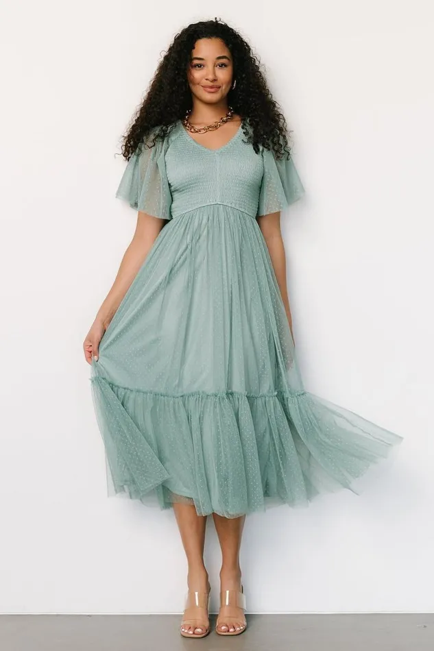 Women Martha Smocked Tulle Dress Eucalyptus Baltic Born Tulle Styles Women Martha Smocked Tulle Dress Eucalyptus Baltic Born Tulle Styles