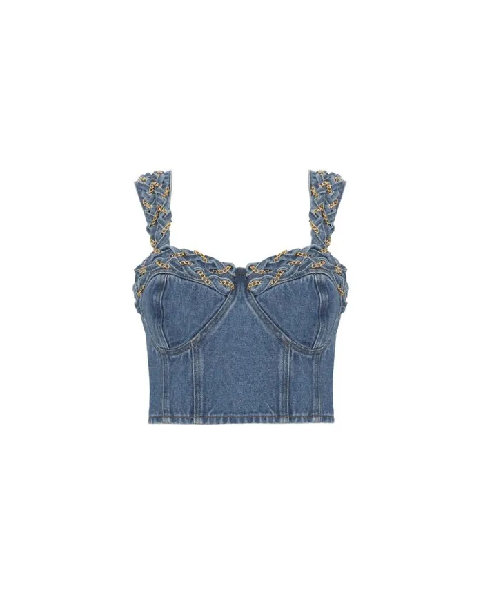 Women Matching Sets PatBO Braided Denim Cropped Top Denim