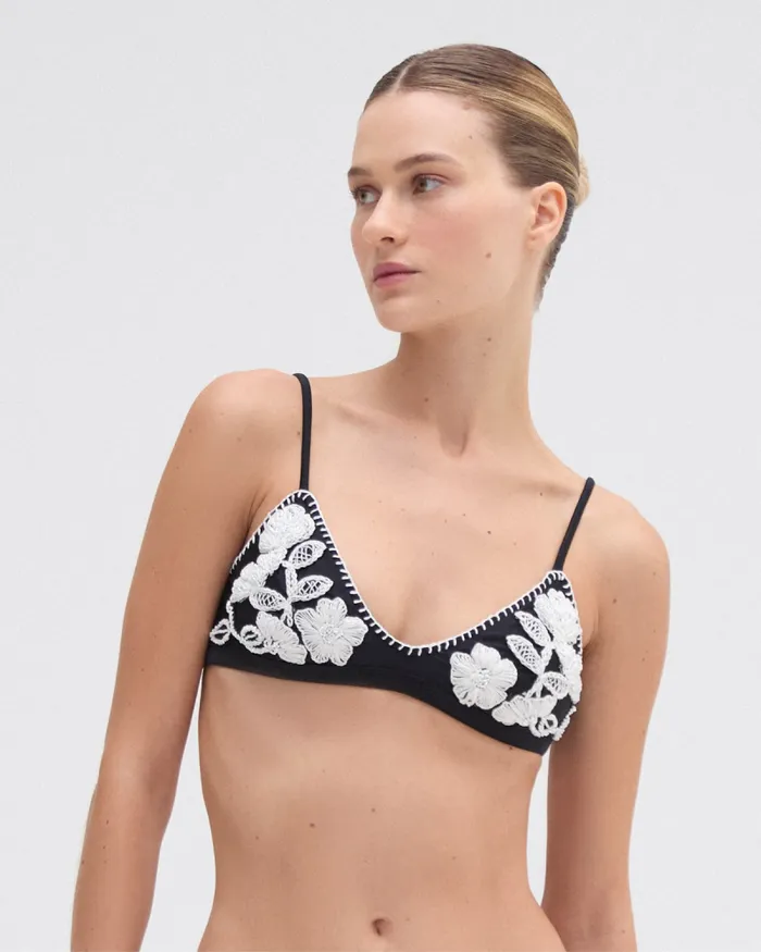 Women Matching Sets PatBO EMBROIDERED BIKINI TOP Black
