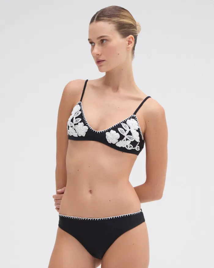 Women Matching Sets PatBO EMBROIDERED BIKINI TOP Black